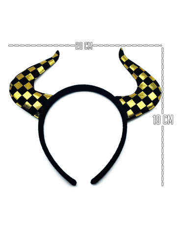 Tradineur - Diadema con cuernos y antifaz - Fabricado en poliéster - Accesorio para disfraces - Diseño a cuadros en color negro