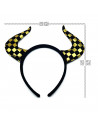Tradineur - Diadema con cuernos y antifaz - Fabricado en poliéster - Accesorio para disfraces - Diseño a cuadros en color negro