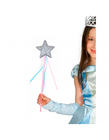Tradineur - Varita con estrella para disfraz de hada, princesa, accesorio para disfraces infantiles, lentejuelas, brillante, car