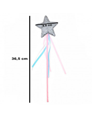 Tradineur - Varita con estrella para disfraz de hada, princesa, accesorio para disfraces infantiles, lentejuelas, brillante, car