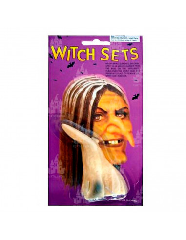 Tradineur - Nariz de bruja con cordón, accesorio para disfraz de bruja, hechicera malvada, carnaval, Halloween, cosplay, fiestas