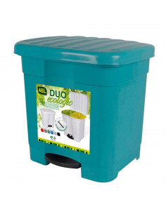 Tradineur - Cubo de basura verde con pedal 46 litros plástico 45,5 x 43,5 x 39 cm. Contenedor de basura, papelera con separador