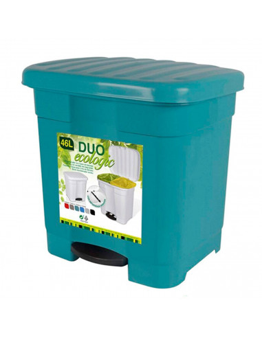 Tradineur - Cubo de basura verde con pedal 46 litros plástico 45,5 x 43,5 x 39 cm. Contenedor de basura, papelera con separador