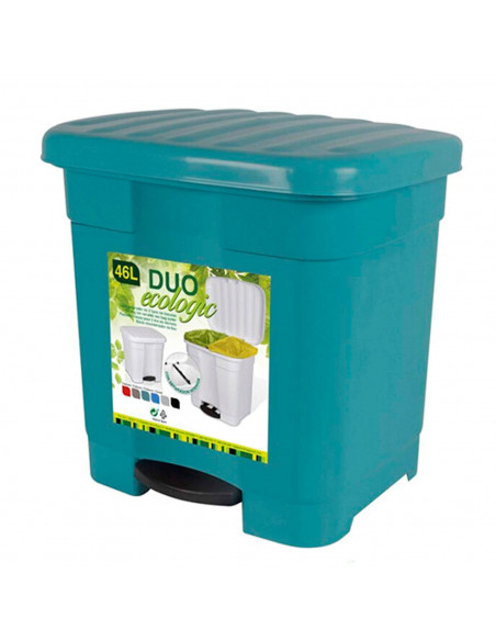 Tradineur - Cubo de basura verde con pedal 46 litros plástico 45,5 x 43,5 x 39 cm. Contenedor de basura, papelera con separador