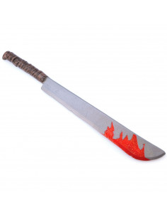 Tradineur - Machete sangriento de plástico, cuchillo con sangre, arma de juguete, accesorio para disfraz de asesino, personajes