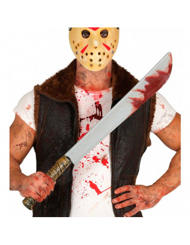 Tradineur - Machete sangriento de plástico, cuchillo con sangre, arma de juguete, accesorio para disfraz de asesino, personajes
