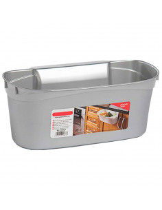 Tradineur - Cesta de plástico de color plata, recogedora para múltiples usos, de 13 x 30 x 17 cm. Recogedor para distintos usos,