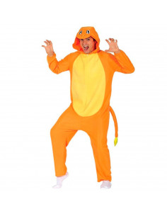 Tradineur - Disfraz de dragón naranja para adulto, fibra sintética, incluye mono con capucha y cola, carnaval, Halloween, cospla