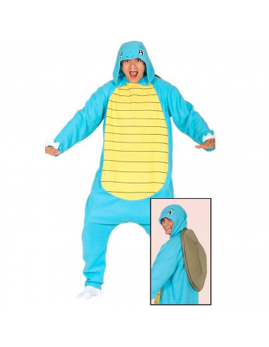 Tradineur - Disfraz de tortuga azul para adulto, fibra sintética, incluye mono con capucha, carnaval, Halloween, cosplay (Unisex