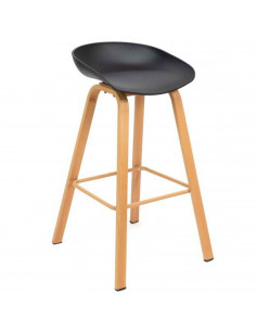 Tradineur - Taburete de madera con asiento de plástico, incluye reposapiés y conteras antideslizantes, banqueta para interior, c