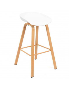 Tradineur - Taburete de madera, asiento de plástico, incluye reposapiés y conteras antideslizantes, banqueta para interior, coci