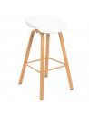 Tradineur - Taburete de madera, asiento de plástico, incluye reposapiés y conteras antideslizantes, banqueta para interior, coci