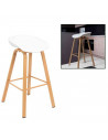 Tradineur - Taburete de madera, asiento de plástico, incluye reposapiés y conteras antideslizantes, banqueta para interior, coci