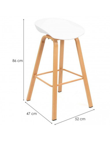 Tradineur - Taburete de madera, asiento de plástico, incluye reposapiés y conteras antideslizantes, banqueta para interior, coci