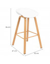 Tradineur - Taburete de madera, asiento de plástico, incluye reposapiés y conteras antideslizantes, banqueta para interior, coci