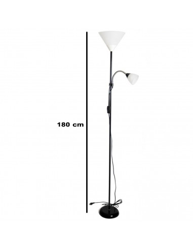Tradineur - Lámpara de pie de metal y plástico con brazo de lectura ajustable, interruptor de cable y enchufe, casquillo E27, 60