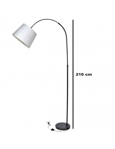 Tradineur - Lámpara de pie de metal y tulipa de tela, brazo oscilante, lámpara de lectura, interruptor de cable y enchufe, casqu