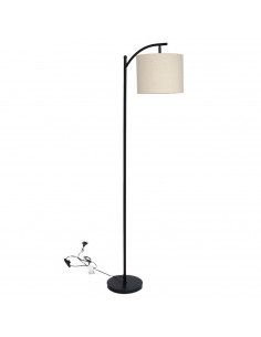 Tradineur - Lámpara de pie de metal con tulipa de tela, lámpara decorativa con interruptor de cable y enchufe, casquillo E27, 40