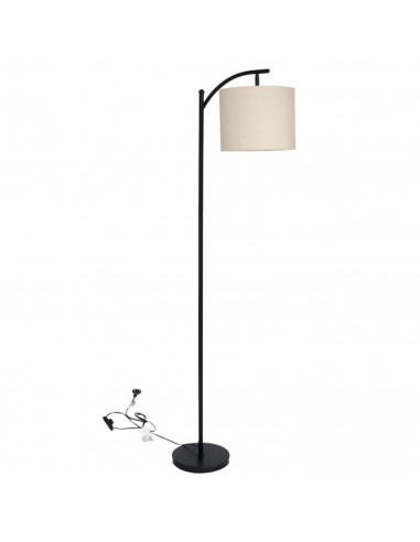 Tradineur - Lámpara de pie de metal con tulipa de tela, lámpara decorativa con interruptor de cable y enchufe, casquillo E27, 40