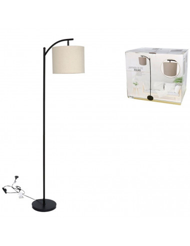 Tradineur - Lámpara de pie de metal con tulipa de tela, lámpara decorativa con interruptor de cable y enchufe, casquillo E27, 40