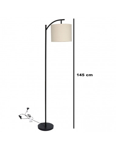 Tradineur - Lámpara de pie de metal con tulipa de tela, lámpara decorativa con interruptor de cable y enchufe, casquillo E27, 40