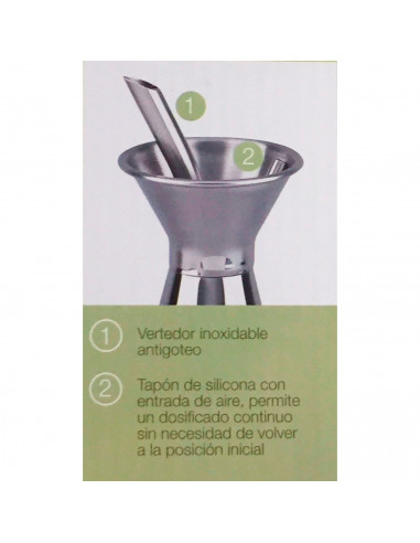 Tradineur - Aceitera "Azzayt" de acero inoxidable con vertedor antigoteo y tapón de silicona, dosificador rellenable de aceite,