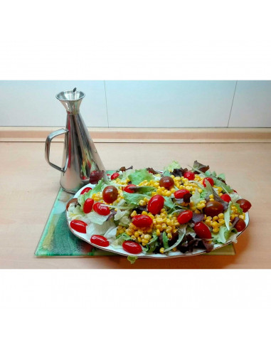 Tradineur - Aceitera "Azzayt" de acero inoxidable con vertedor antigoteo y tapón de silicona, dosificador rellenable de aceite,