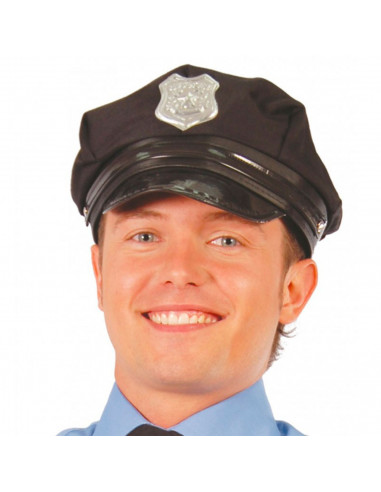 Tradineur - Gorra de policía para adulto, 100% poliéster, sombrero, gorro para disfraz de agente de la ley, accesorio de carnava
