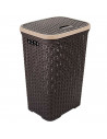 Tradineur - Cesto para la ropa sucia con asas y tapa, pongotodo rattan de plástico, cubo para colada, imitación de mimbre, fabri