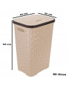 Tradineur - Cesto para la ropa sucia con tapa y asas, pongotodo rattan de plástico, cubo para colada, imitación de mimbre, fabri