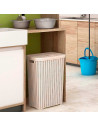 Tradineur - Cesto para la ropa sucia con tapa y asas, pongotodo rattan de plástico, cubo para colada, imitación de mimbre, fabri