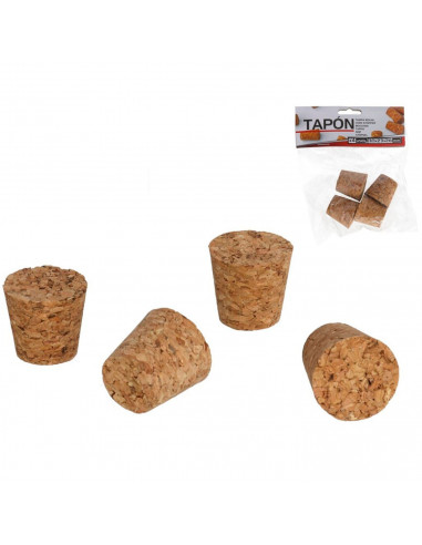 Tradineur - Pack de 4 tapones cónicos de corcho para botellas, garrafas, botes, frascos, bar, restaurante, vino, aceite, 30 x 23