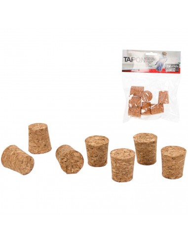Tradineur - Pack de 7 tapones cónicos de corcho para botellas, garrafas, botes, frascos, bar, restaurante, vino, aceite, 22 x 17