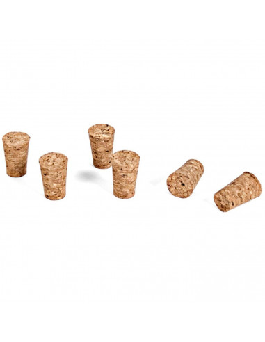 Tradineur - Pack de 6 tapones cónicos de corcho para botellas, garrafas, botes, frascos, bar, restaurante, vino, aceite, 20 x 15