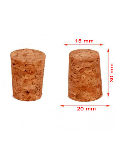 Tradineur - Pack de 6 tapones cónicos de corcho para botellas, garrafas, botes, frascos, bar, restaurante, vino, aceite, 20 x 15