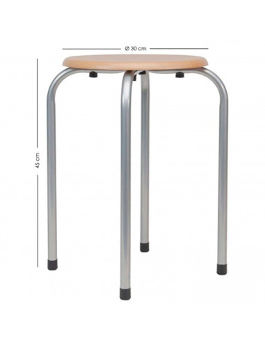 Taburete con asiento de madera y estructura metálica, 45 x 30 x 30 cm, banqueta para cocina, salón, camping, conteras de goma an