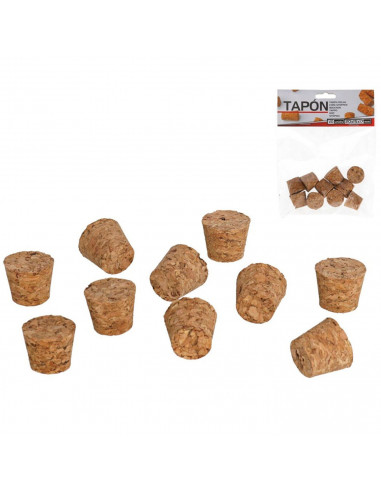 Tradineur - Pack de 10 tapones cónicos de corcho para botellas, garrafas, botes, frascos, bar, restaurante, vino, aceite, 20 x 1