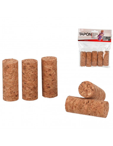 Tradineur - Pack de 5 tapones cilíndricos de corcho para botellas, garrafas, botes, frascos, bar, restaurante, vino, aceite, 19