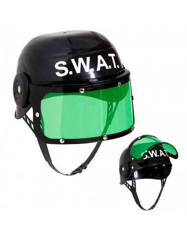 Tradineur - Casco infantil de swat con visor, plástico, gorro de policía, antidisturbios, niños, accesorio para disfraces, carna