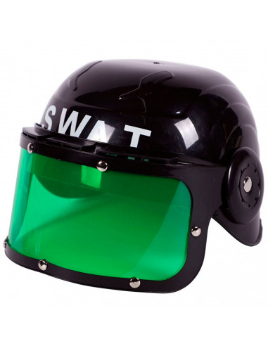 Tradineur - Casco infantil de swat con visor, plástico, gorro de policía, antidisturbios, niños, accesorio para disfraces, carna