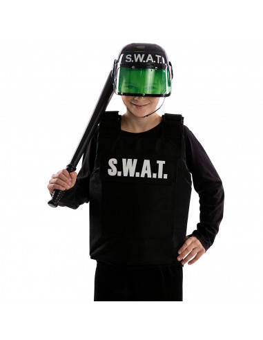 Tradineur - Casco infantil de swat con visor, plástico, gorro de policía, antidisturbios, niños, accesorio para disfraces, carna