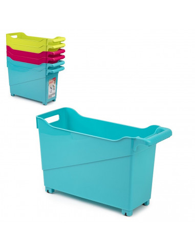 Tradineur - Carrito de plástico multiusos, de 27,8 x 45 x 16,8 cm, con ruedas y de color surtido. Cesta para diversos usos con r