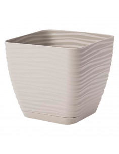 Tradineur - Maceta Cuadrada con plato - Diseño Sahara (15 cm) - Fabricado en plástico - Ideal para jardín exterior, terraza o ba