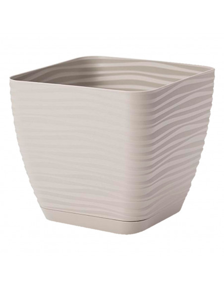 Tradineur - Maceta Cuadrada con plato - Diseño Sahara (15 cm) - Fabricado en plástico - Ideal para jardín exterior, terraza o ba Tradineur - Maceta Cuadrada con plato - Diseño Sahara (15 cm) - Fabricado en plástico - Ideal para jardín exterior, terraza o ba