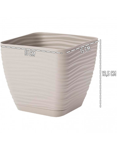 Tradineur - Maceta Cuadrada con plato - Diseño Sahara (15 cm) - Fabricado en plástico - Ideal para jardín exterior, terraza o ba