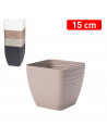 Tradineur - Maceta Cuadrada con plato - Diseño Sahara (15 cm) - Fabricado en plástico - Ideal para jardín exterior, terraza o ba