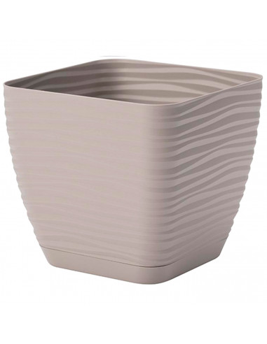 Tradineur - Maceta Cuadrada con plato - Diseño Sahara (19 cm) - Fabricado en plástico - Ideal para jardín exterior, terraza o ba