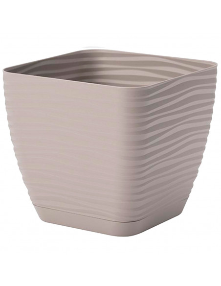 Tradineur - Maceta Cuadrada con plato - Diseño Sahara (19 cm) - Fabricado en plástico - Ideal para jardín exterior, terraza o ba
