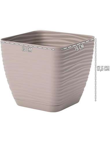 Tradineur - Maceta Cuadrada con plato - Diseño Sahara (19 cm) - Fabricado en plástico - Ideal para jardín exterior, terraza o ba