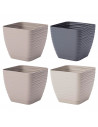 Tradineur - Maceta Cuadrada con plato - Diseño Sahara (19 cm) - Fabricado en plástico - Ideal para jardín exterior, terraza o ba